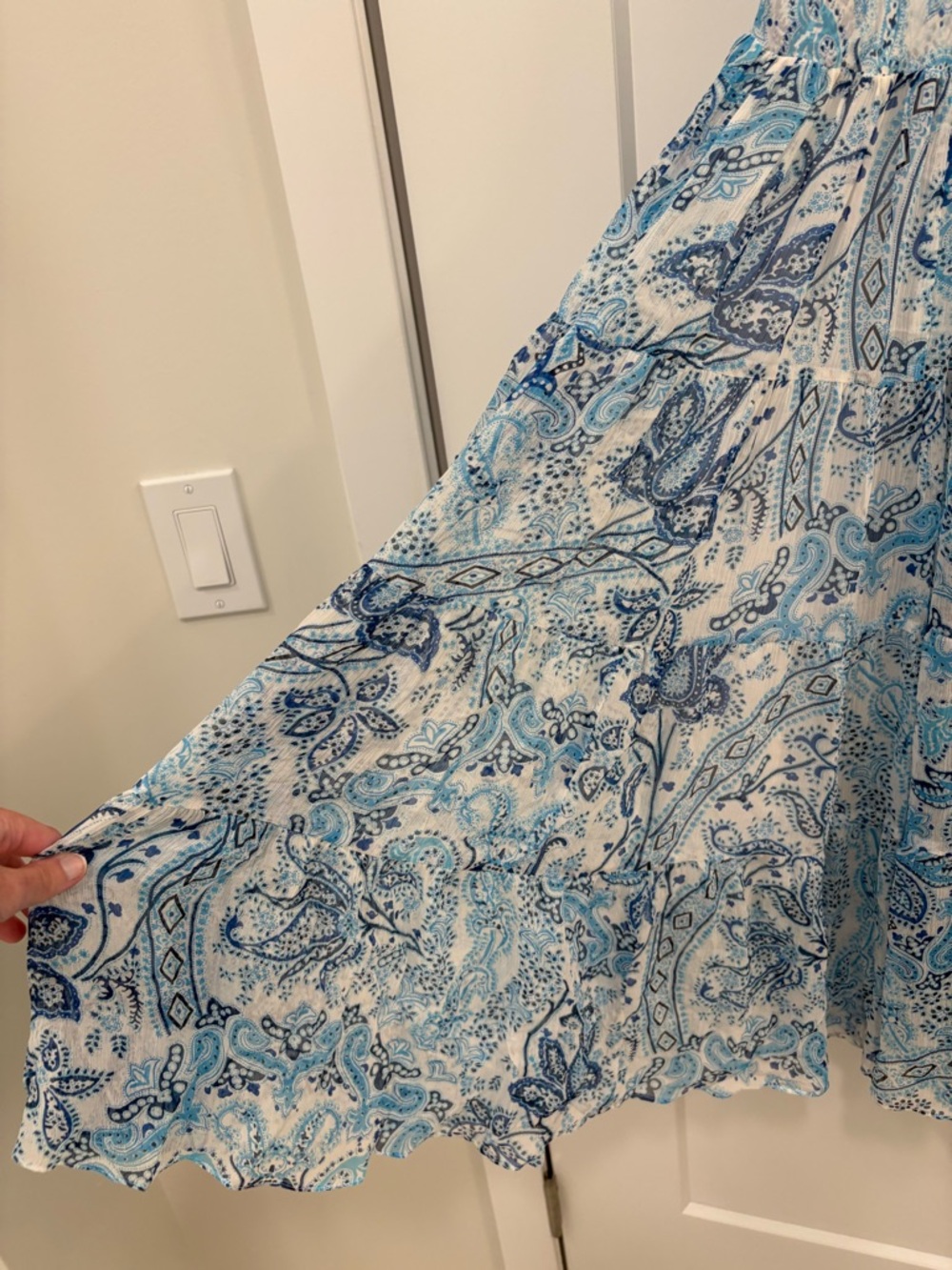 Lauren Ralph Lauren Blue Silk Chiffon Paisley Tiered Peasant Skirt Size SP - Picture 2 of 12